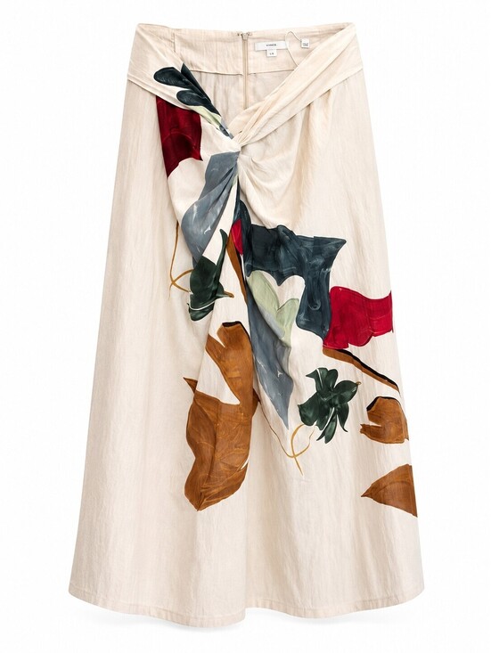 Vince Dresses & Skirts - Vince Twist Knot Midi Skirt Size L Ivory Botanical Print Tencel Lyocell